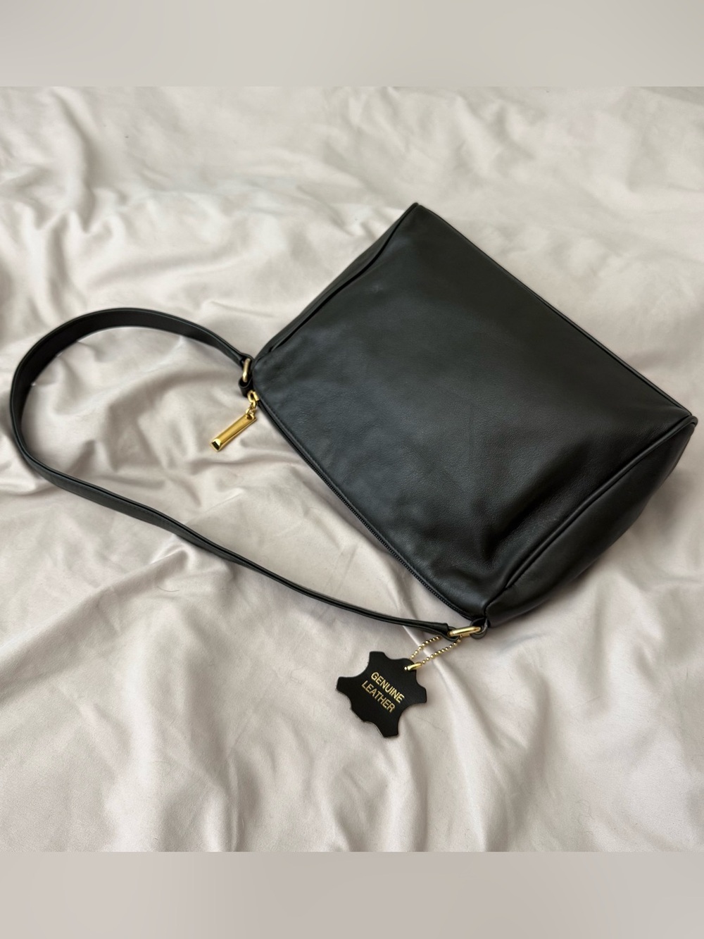 Vintage 90s Lord & Taylor Leather Shoulder Bag, dark forest green